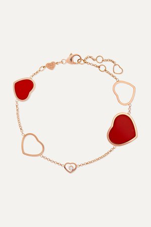 Rose gold Happy Hearts 18-karat rose gold, diamond and red stone bracelet | Chopard | NET-A-PORTER