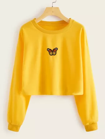 Butterfly Patched Drop Shoulder Sweatshirt | SHEIN USA