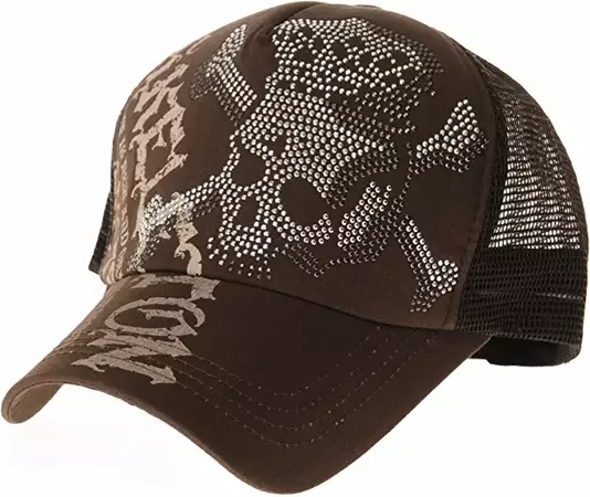 WITHMOONS Meshed Baseball Cap Skull Rhinestones Trucker Hat KR1751 (Brown) at Amazon Men’s Clothing store