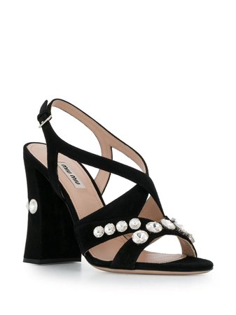 Miu Miu Crystal Embellished Sandals | Farfetch.com