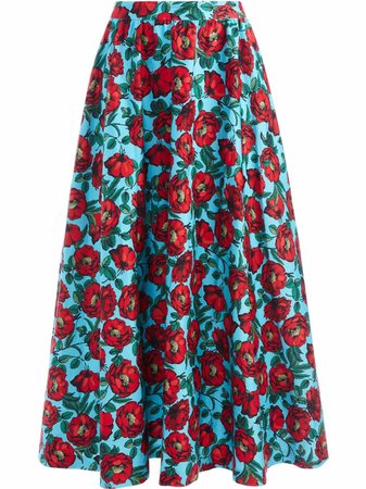 Alice+Olivia Earla floral-print midi skirt