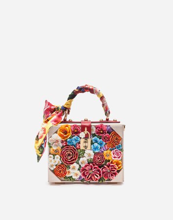 Women's Handbags | Dolce&Gabbana - DOLCE BOX BAG IN RESIN WITH EMBROIDERED FLOWERS