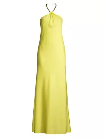 Shop Liv Foster Satin Chain Halter Gown | Saks Fifth Avenue