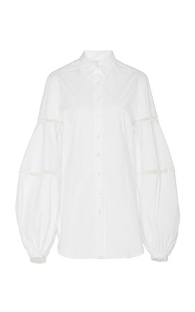 Carolina Herrera Cotton Stretch Shirt With Logo Lace Inserts