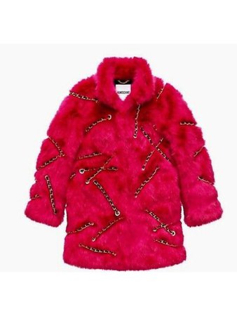 h&m moschino jeremy scott pink faux fur coat