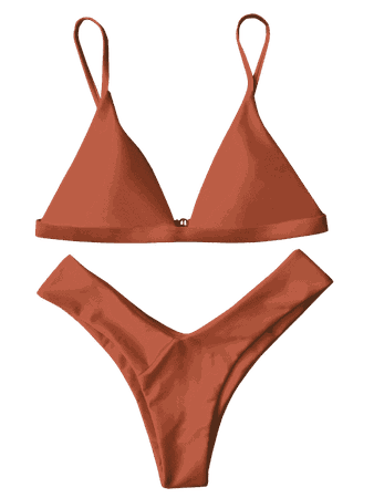 Soft Pad Spaghetti Straps Thong Bikini Set BURNT ORANGE: Bikinis M | ZAFUL