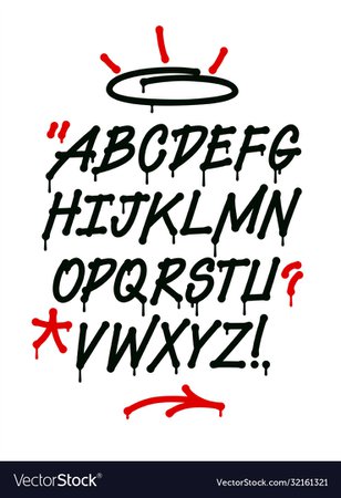 Graffiti font with drips and decorations alphabet Vector Image
