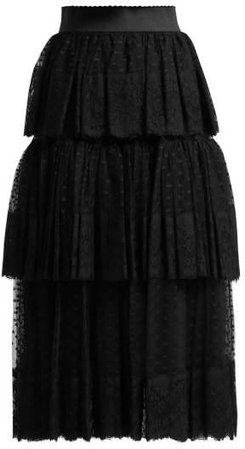 Tiered Tulle And Lace Midi Skirt - Womens - Black