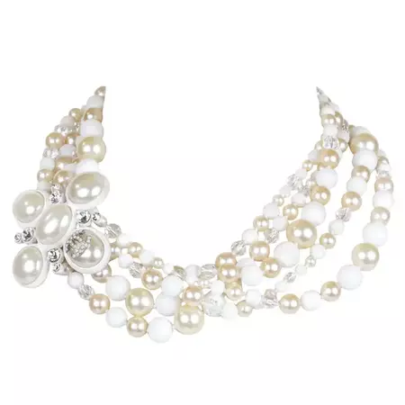 Chanel Pearl and Crystal Bead Multi Strand Choker For Sale at 1stDibs | chanel pearl chocker, pearl and crystal choker, pearl multi strand choker