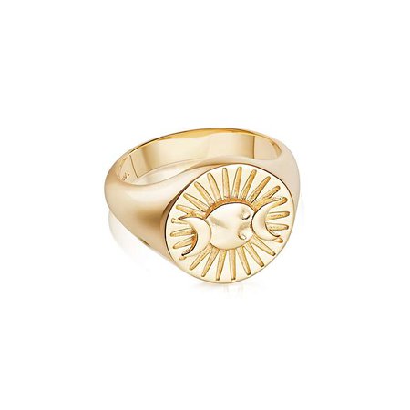 Estée Lalonde Goddess Medallion Signet Ring 18ct Gold Plate - - Daisy London Jewellery