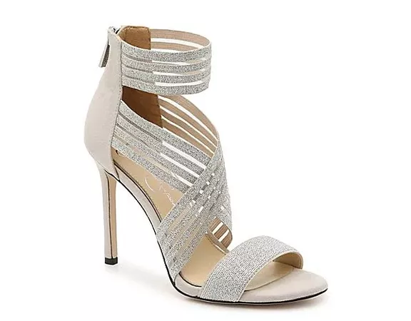 Jessica Simpson Jivero Silver Metallic Sparkling Open High Heel Elastic Sandals (8.5) | Google Shopping