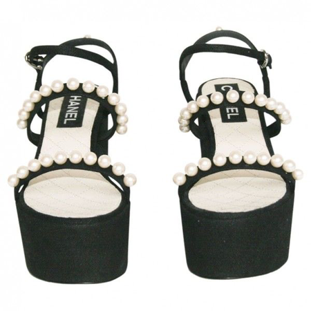 Chanel wedged heeled black sandals