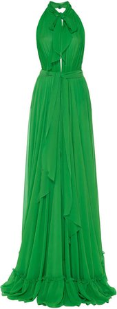 Dundas Ruffled Silk Halter Maxi Dress Size: 38