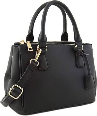 Amazon.com: 2pcs Set Classic Triple Zip Top Handle Small Satchel Bag with Zip Around Wallet (Black) : Clothing, Shoes & Jewelry
