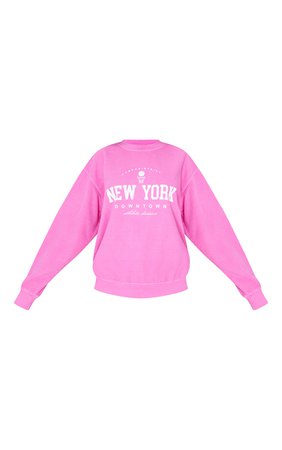 Bright Pink New York Downtown Printed Sweatshirt | PrettyLittleThing USA