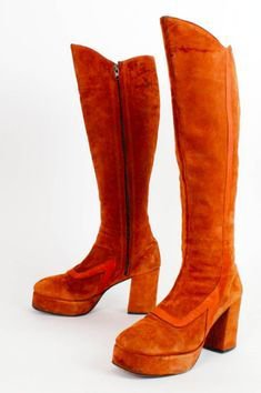 orange/brown suede platform '70s boots | Boots, Orange boots, 70s shoes