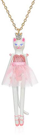 Betsey Johnson Kitty Ballerina Pendant Long Necklace, Light Pink, One Size: Clothing