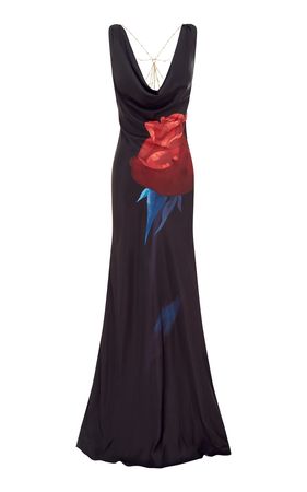 Ariana Floral-Printed Open Back Satin Gown By Leo Lin | Moda Operandi