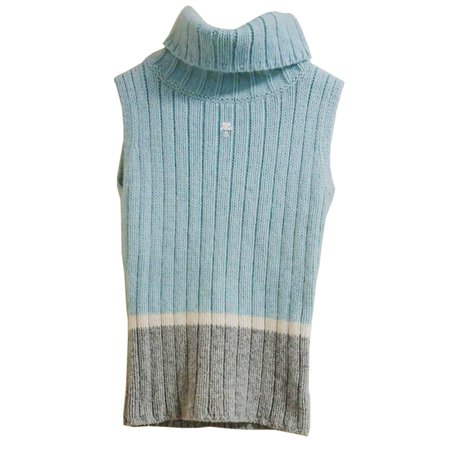 courreges blue knit turtleneck sleeveless sweater top