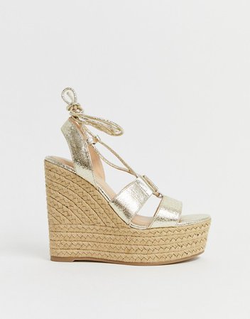 Office Hula Hula gold tie up espadrille wedges | ASOS