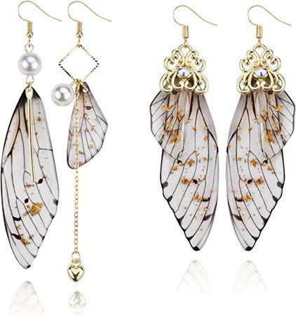 Amazon.com: ABONDEVER Cottagecore Butterfly Wing Earrings 1 Pair 14K Gold Foil Fairy Wing Earrings & 1 Pair Fairycore Asymmetrical Earrings for Women Drop Dangle Earrings(gold foil Grey): Clothing, Shoes & Jewelry