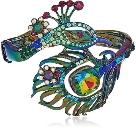 Betsey Johnson Critters Peacock Statement Hinge Bangle Bracelet, Multi, One Size: Jewelry