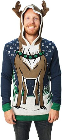 Amazon.com: Ugly Christmas Sweater Men's Hooded Reindeer Sweater-Small Blue Onyx: Clothing