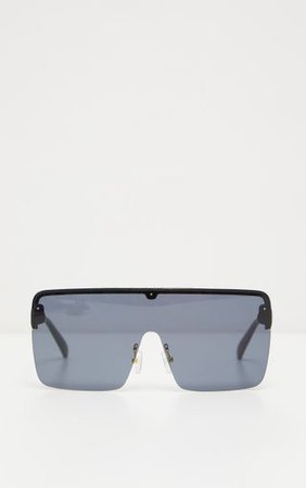 Black Single Lens Frameless Sunglasses | PrettyLittleThing