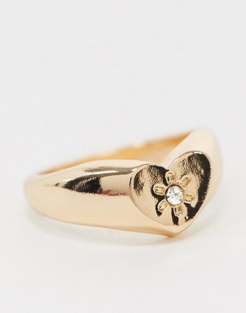 ASOS DESIGN pinky ring with crystal star design in gold tone | ASOS
