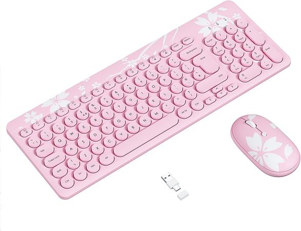 Wireless Keyboard and Mouse Set UK Layout, 2.4GHz Unifying USB & Type-C Receiver, Ergonomic Cordless Silent Mouse and Small Compact Computer Keyboard Combo, for Windows PC/Apple Mac, White Pink: Amazon.co.uk: PC & Video Games