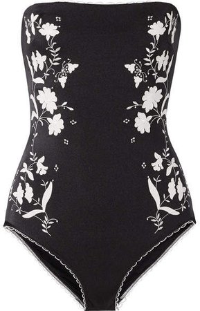 Juniper Appliquéd Embroidered Swimsuit - Black