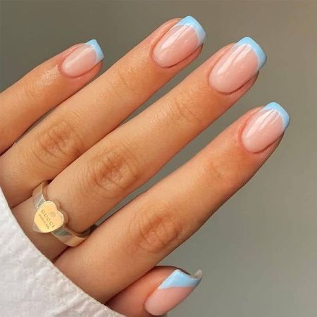 Light Blue French Tip Nails