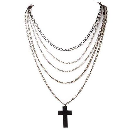 1Pcs Fashion Retro Multi-layer Chains Pendant Black Cross Metal Long Necklace | Amazon.com
