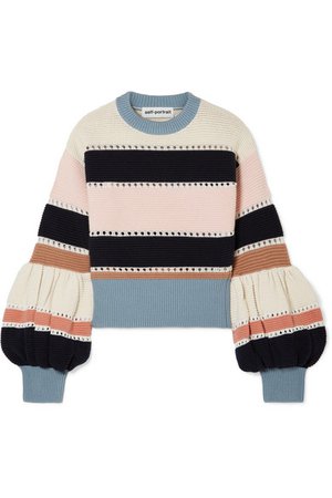 Self-Portrait | Striped ribbed cotton and wool-blend sweater | NET-A-PORTER.COM