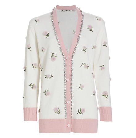 white and pink cardigan with flowers