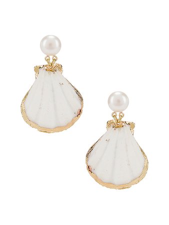 Mercedes Salazar Pearl Drop Shell Earrings in White | FWRD