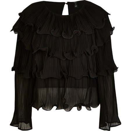 Black pleated layered blouse top | River Island