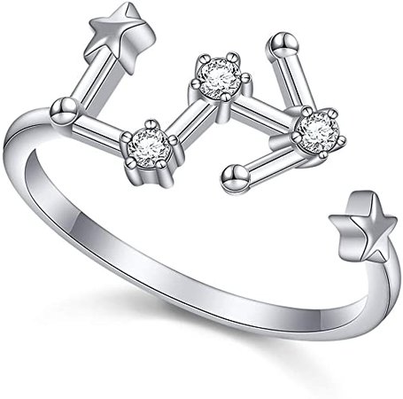 Amazon.com: FLYOW 925 Sterling Silver Women CZ Horoscope Zodiac 12 Constellation Astrology Statement Taurus Adjustable Ring Birthday Gift, Size 7: Jewelry