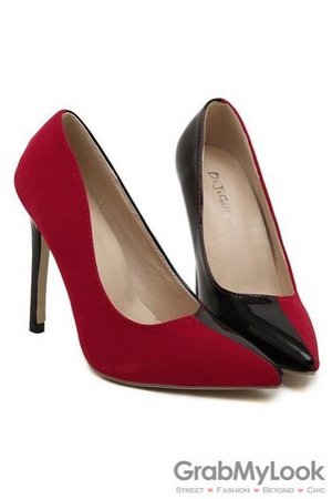 Patent Suede Leather Black Red Point Head Sexy High Heels Stiletto Shoes