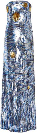 Oscar de la Renta Strapless Sequin Silk Gown