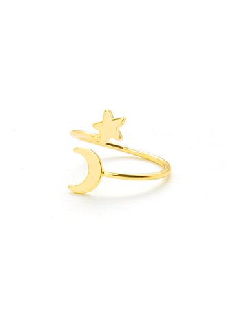 Moon & Star Design Ring