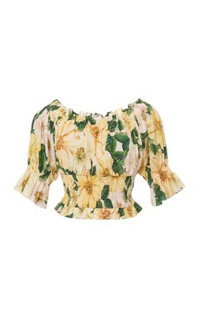 Dolce & Gabbana Camellia-Print Cotton Off-The-Shoulder Crop Top