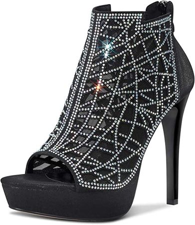 Women Crystal Stiletto Platform Peep-Toe Heels