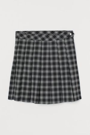 Pleated Skirt - Black/plaid