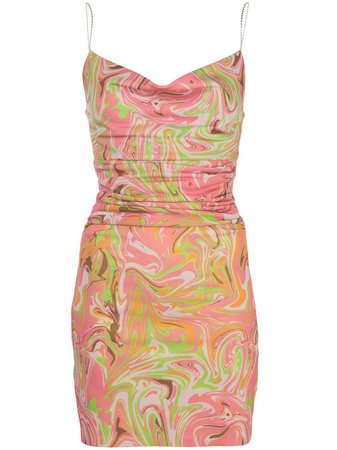 Shop pink & green Maisie Wilen marble print mini dress with Express Delivery - Farfetch