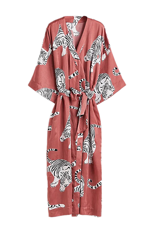 tiger salmon pink robe pajamas loungewear