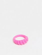 ASOS DESIGN ring with green and pink checkerboard design in gold tone | ASOS