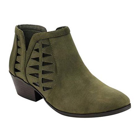 Soda Women's Perforated Cut Out Stacked Ankle Booties Khaki Green - Walmart.com