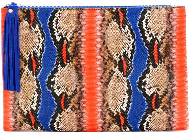 Snake Print Leather Envelope Clutch Purse with Crossbody Chain Strap (Oversized Tassel Hand Clutch - Cobalt Blue/Orange): Handbags: Amazon.com