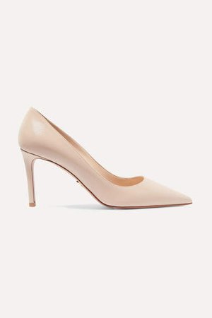 Glossed Textured-leather Pumps - Neutral